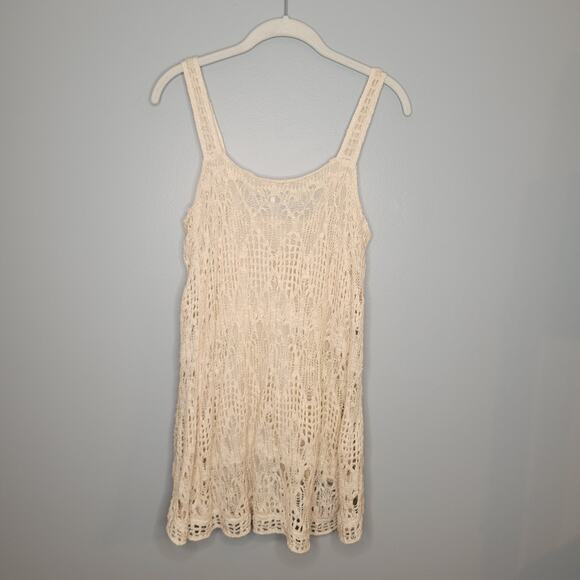 Free People crochet tank top women's size S beige embellished boho Maya festival - Picture 2 of 11